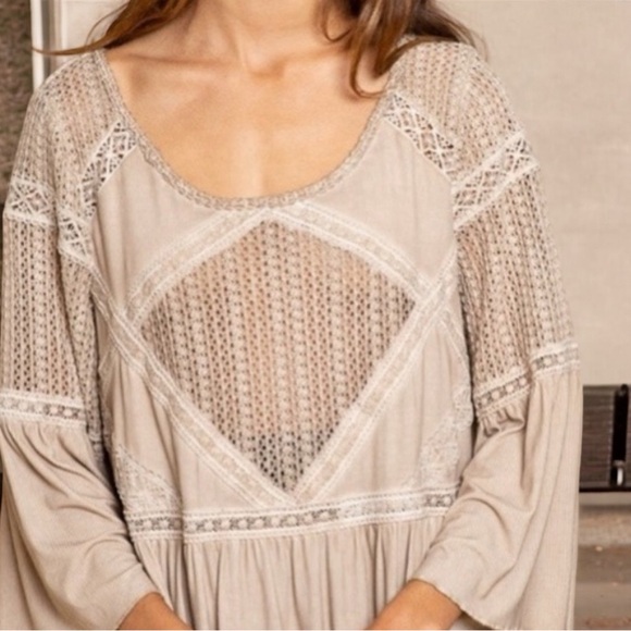 POL Beige Lace Crochet Knit Frock Mini Dress - Picture 4 of 6